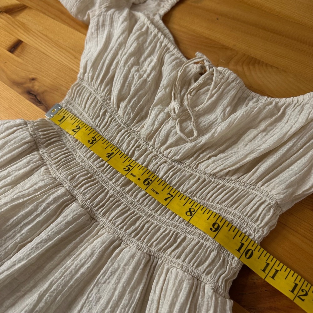 Womens Coquette Milkmaid Fairy Cottage Boho Midi Dress Sz S Smocked Puff Sleeve - Picture 4 of 8